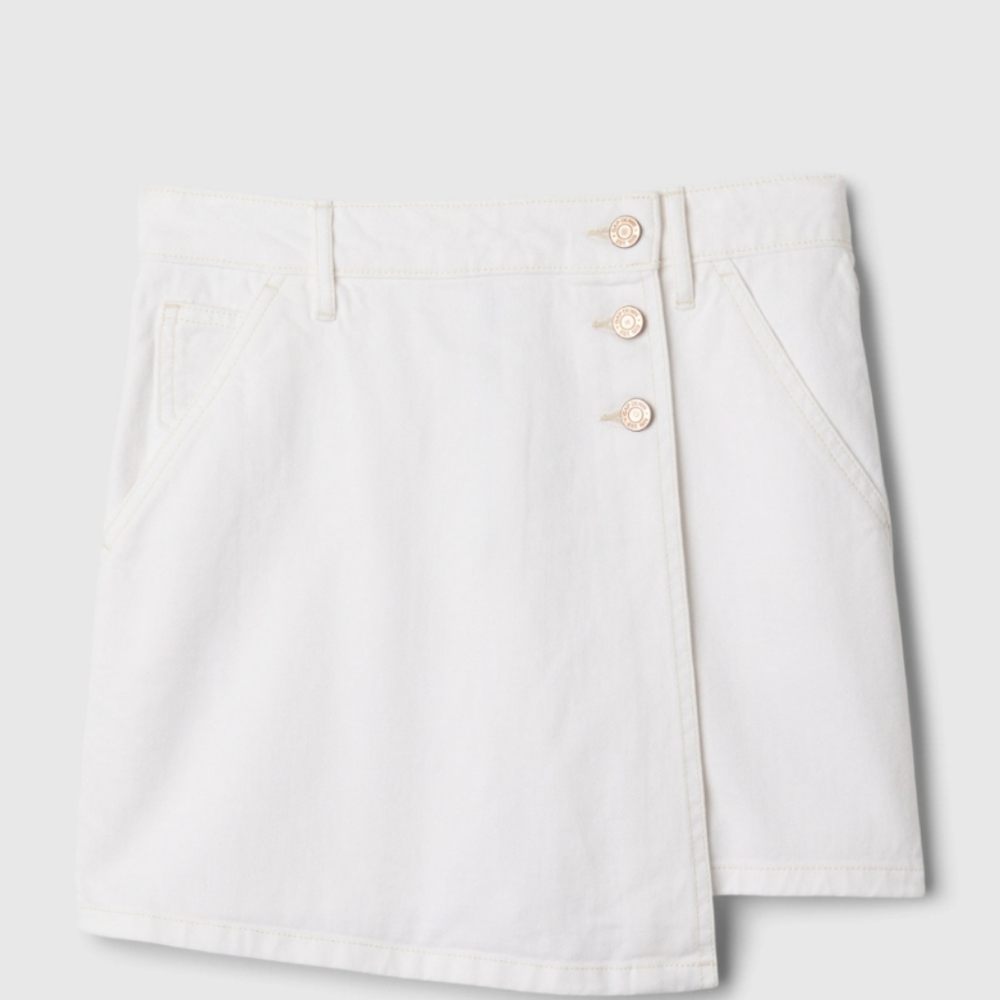 Denim Wrap Mini Skort - White